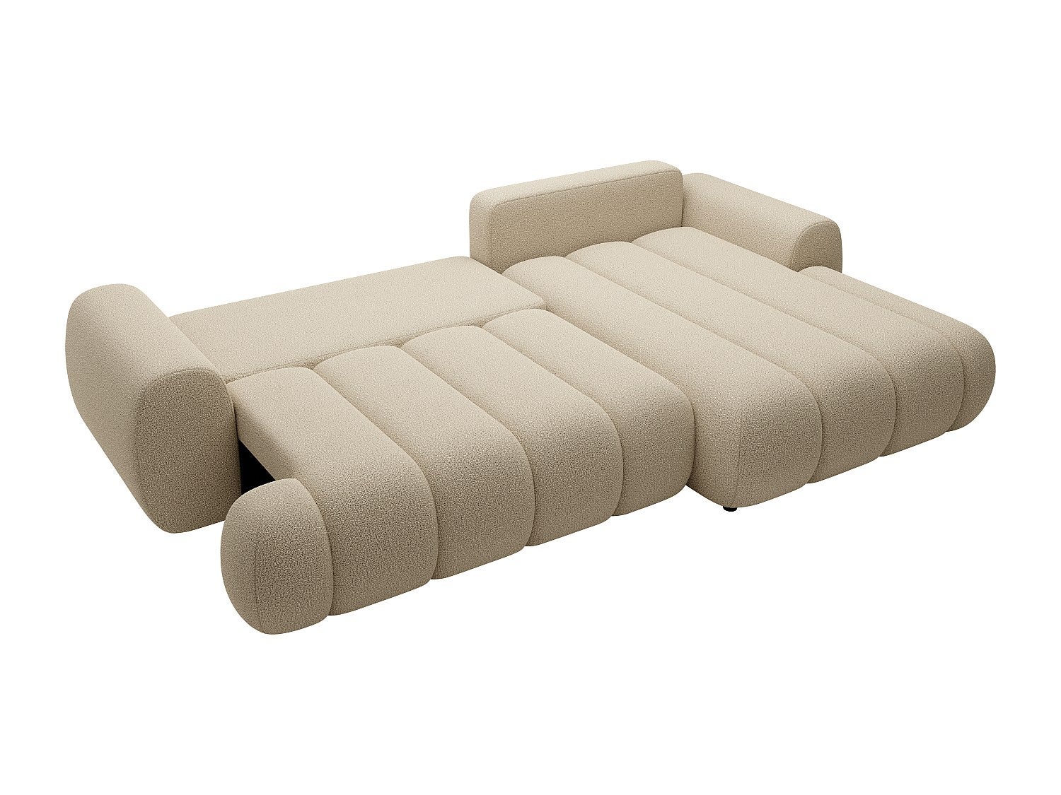 Canapé D'angle à Droite Convertible 4 Places En Tissu Chenille Beige