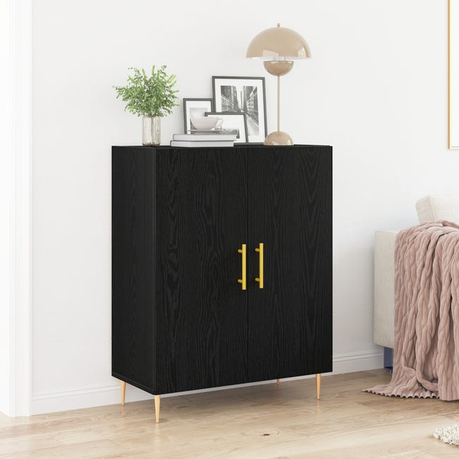 VidaXL Sideboard Nero Rovere 69,5x34x90 Cm - Credenza In Legno Massello Per Soggiorno E Sala Da Pranzo