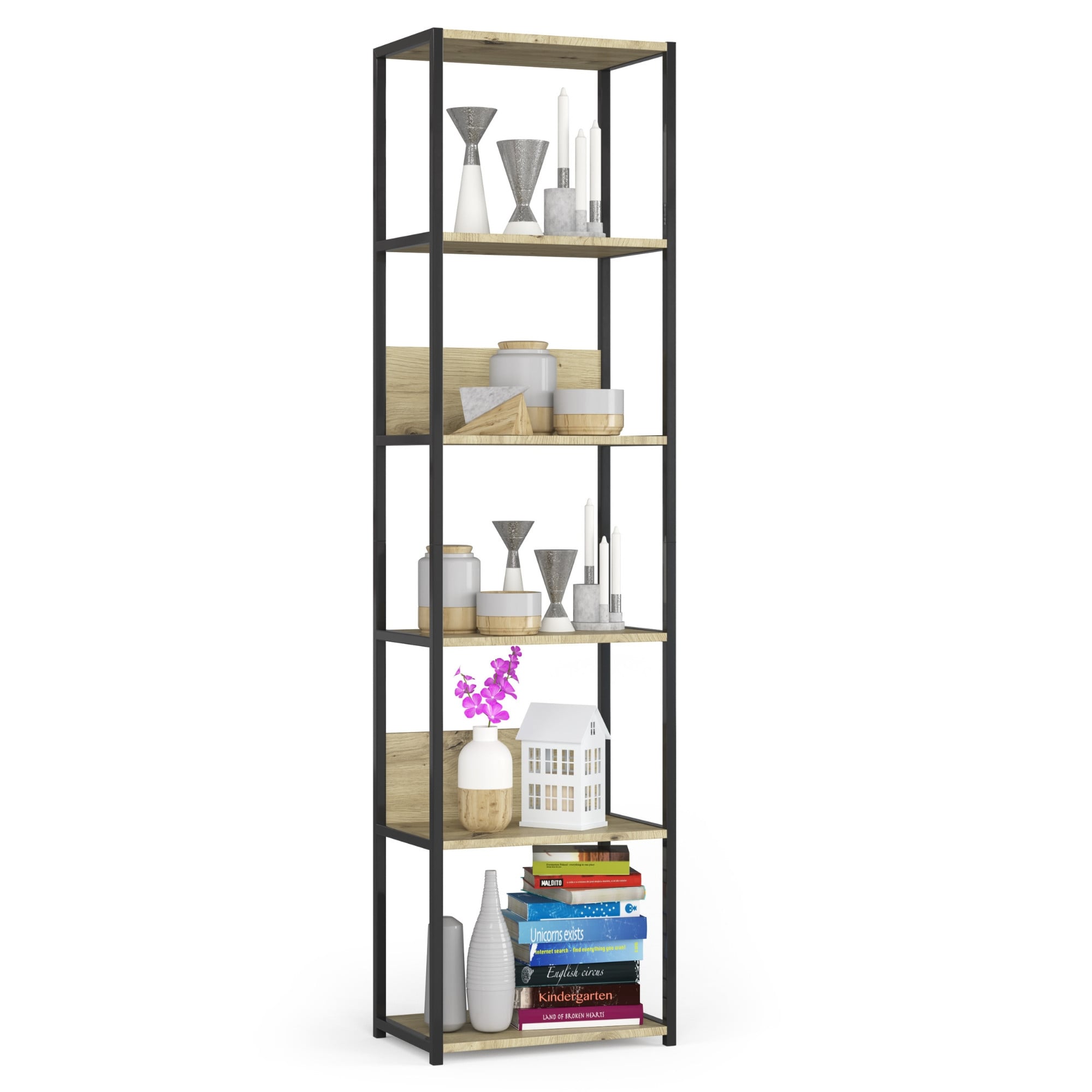 Regał industrialny AKORD metalowy Czarny Dąb Artisan 50x32x192 cm