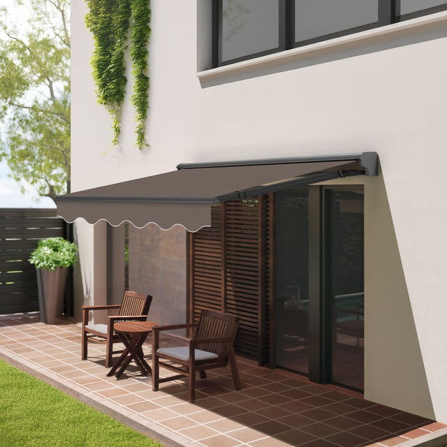 Toldo Manual Retrátil 4x2,5m Taupe Poliéster – Estrutura Semicofre Alumínio Antracite Plus - Tecido com Proteção Solar