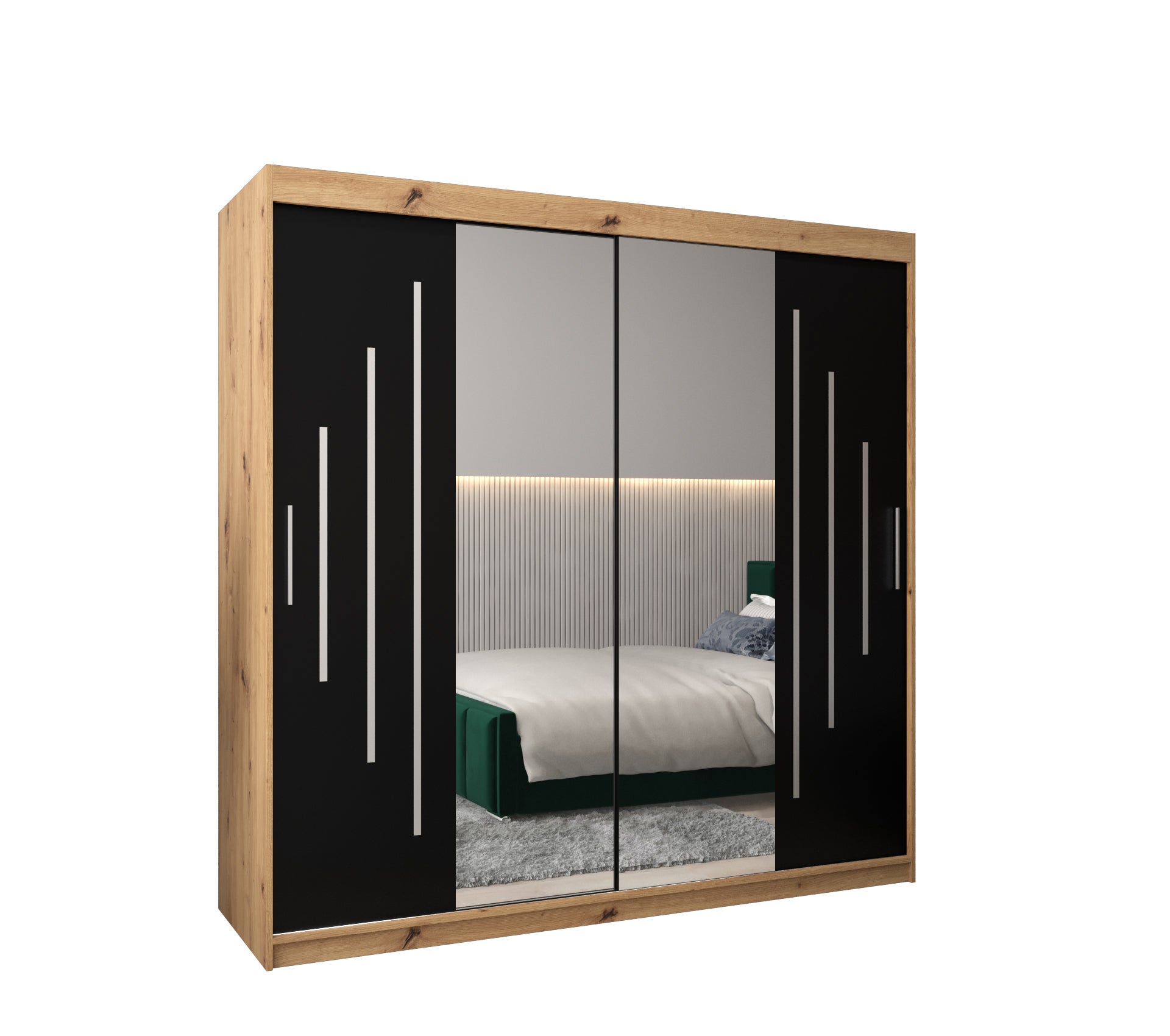 Szafa przesuwna garderoba York 1 200 x 62 x 200 cm Artisan + Czarny - Abiks Meble