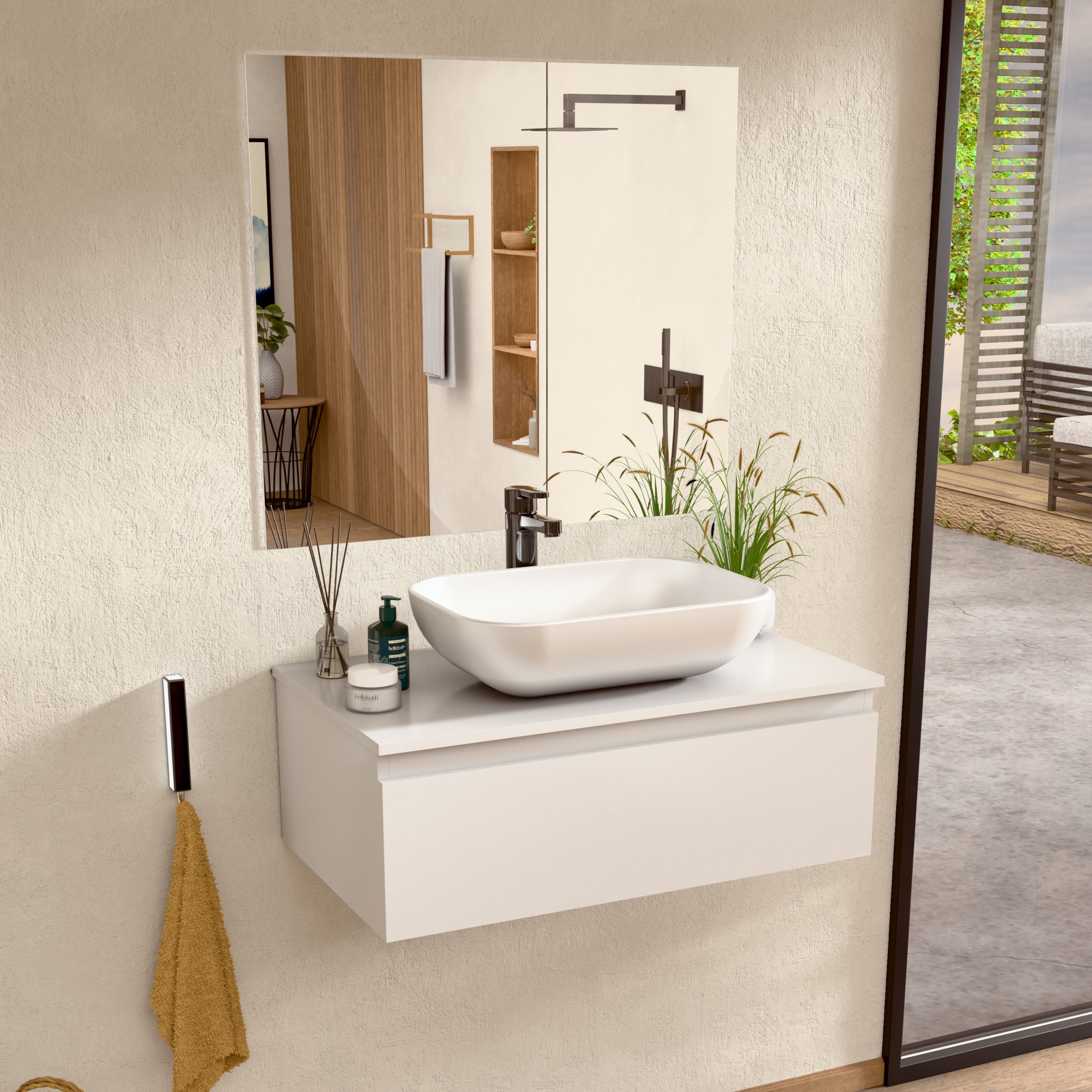 BELLOBATH Mueble De Ba o Suspendido Con Lavabo De Cer mica Y Espejo Bellobath mueble de ba o suspendido con lavabo de cer mica y espejo