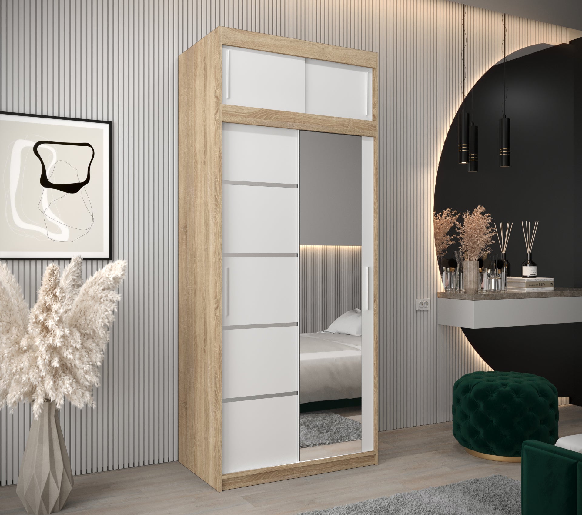 Szafa przesuwna z nadstawką garderoba Verona 2 100 x 62 x 240 cm Sonoma + Biały - Abiks Meble