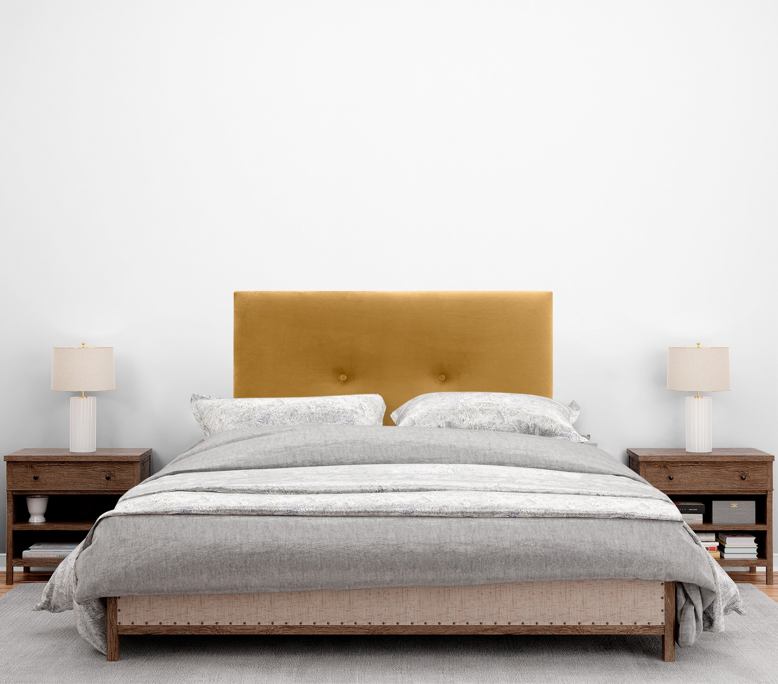 DHOME Testiera in velluto liscio con bottoni e gambe alta gamma moderna testiera imbottita per letto di lusso camera da (Moutarde, 105x105cm) - 2