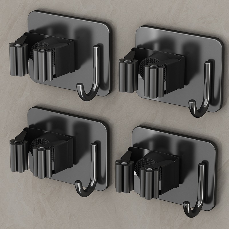 4-pak uchwytów na miotły, samoprzylepny uchwyt na miotłę montowany na ścianie, nie wymaga wiercenia, uchwyt na mop z haczykiem do domu, biura, garażu