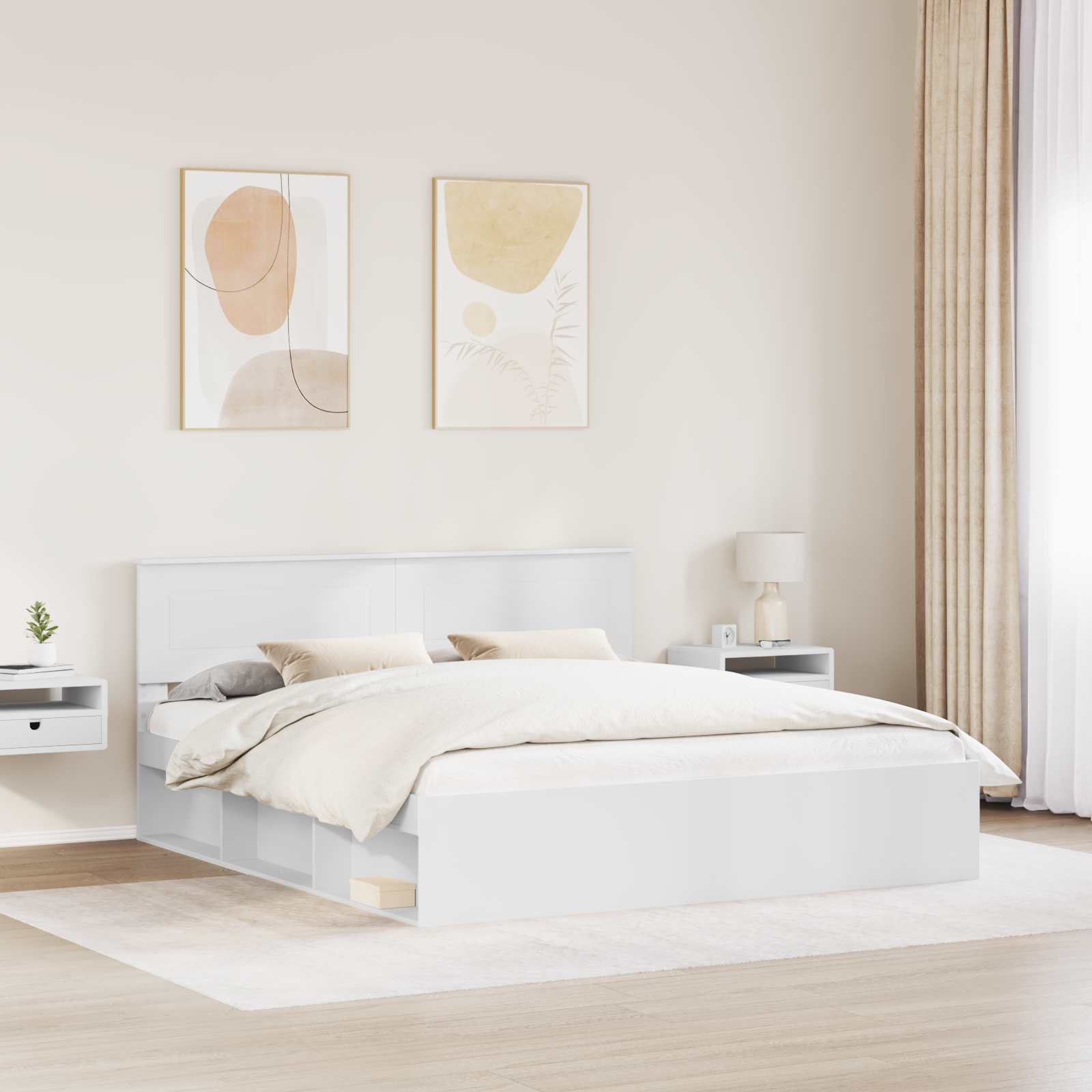 Cadre de lit blanc 180 x 200 cm en panneau de bois - 3