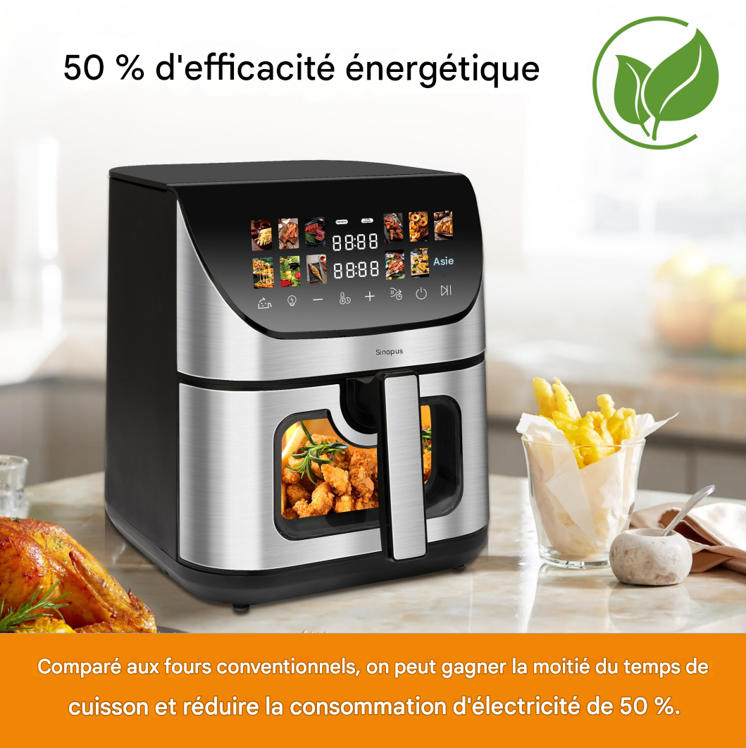 Friteuse à air XXL 8,5 L avec fenêtre de visualisation et écran couleur, 12 programmes, écran tactile LED couleur, nettoyage facile - 6