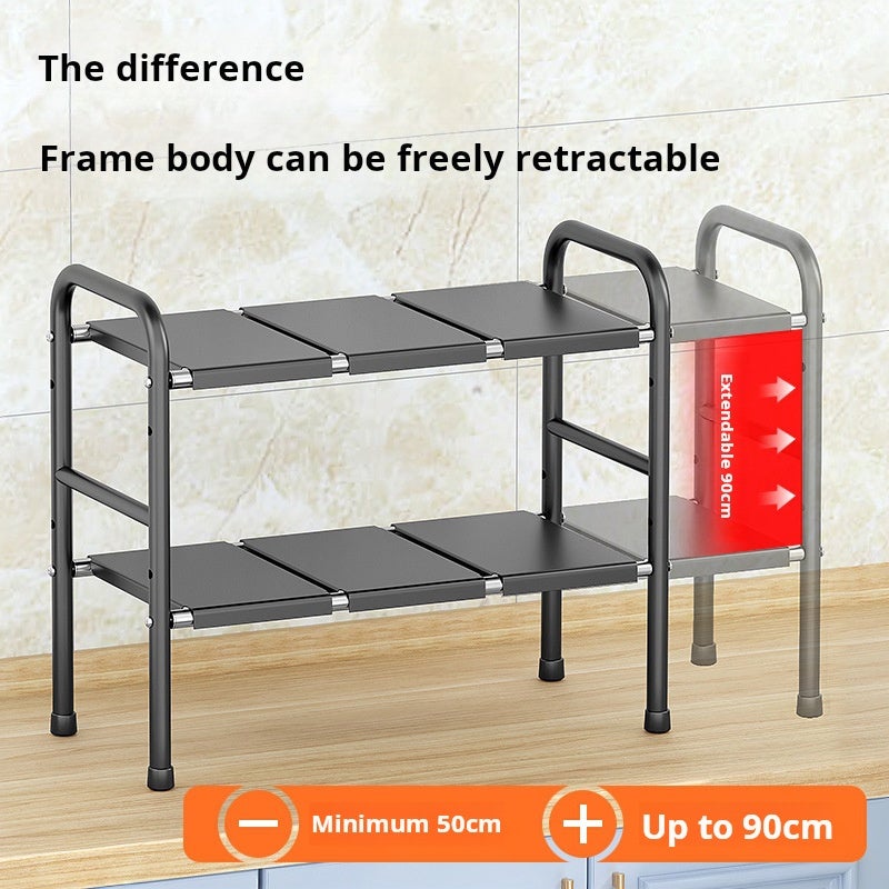 Étagère extensible sous évier, étagère de cuisine à 2 niveaux, étagère à chaussures avec 8 plaques amovibles, longueur/hauteur réglable - 3