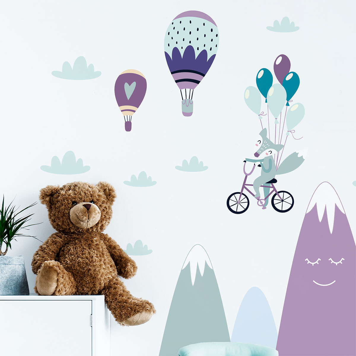 Vinilo niño escandinavo de montaña animales graciosos - adhesivo de pared - revestimiento sticker mural decorativo - 100x150cm - 7