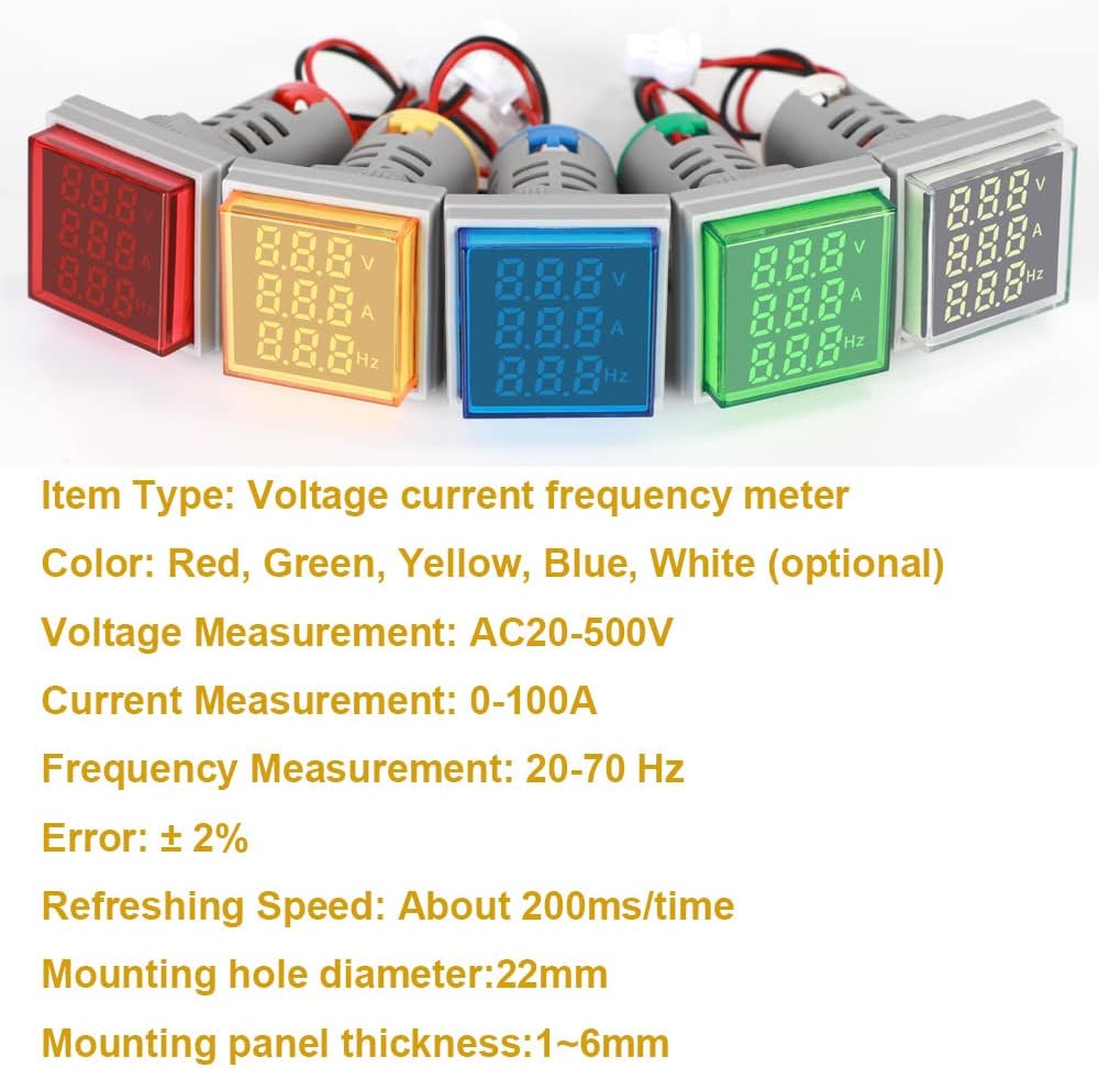 (Azul) Testador de tensão de corrente CA de 22 mm, Voltímetro amperímetro AC50-500V/0-100A/0-99Hz, medidor de frequência com painel multímetro multif - 2