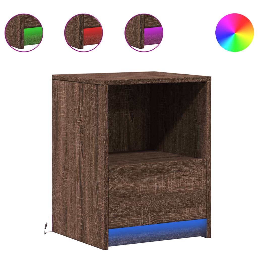 Lot De 2 Tables De Chevet Avec LED RGB - Velours Beige, Tiroir & Compartiment - 40x40x50cm - Aneutr