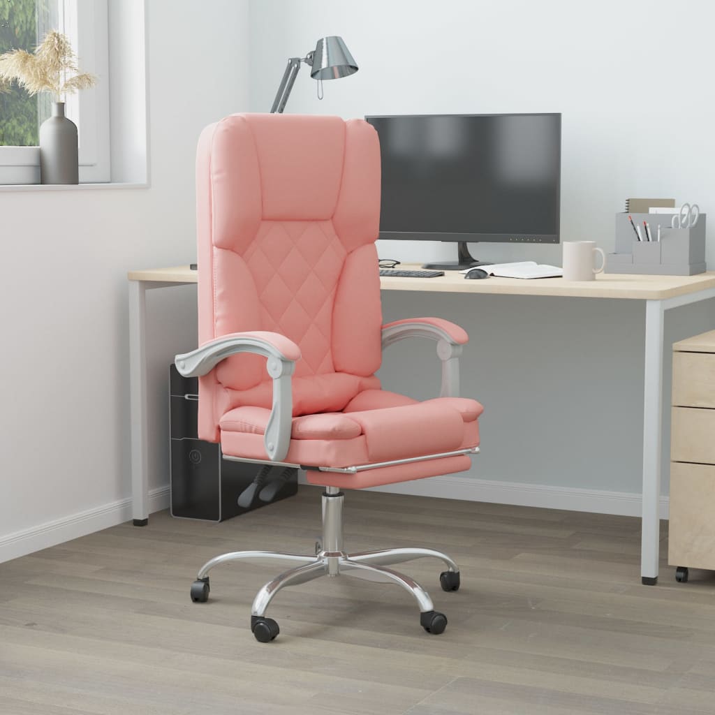 Vidaxl  Silla De Oficina Reclinable Masaje Cuero Sintético Rosa , Leroy Merlin