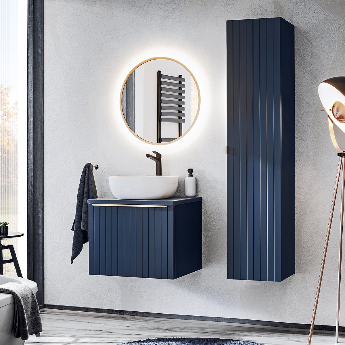 Set di mobili da bagno con lavabo effetto legno cachemire 80cm Izae