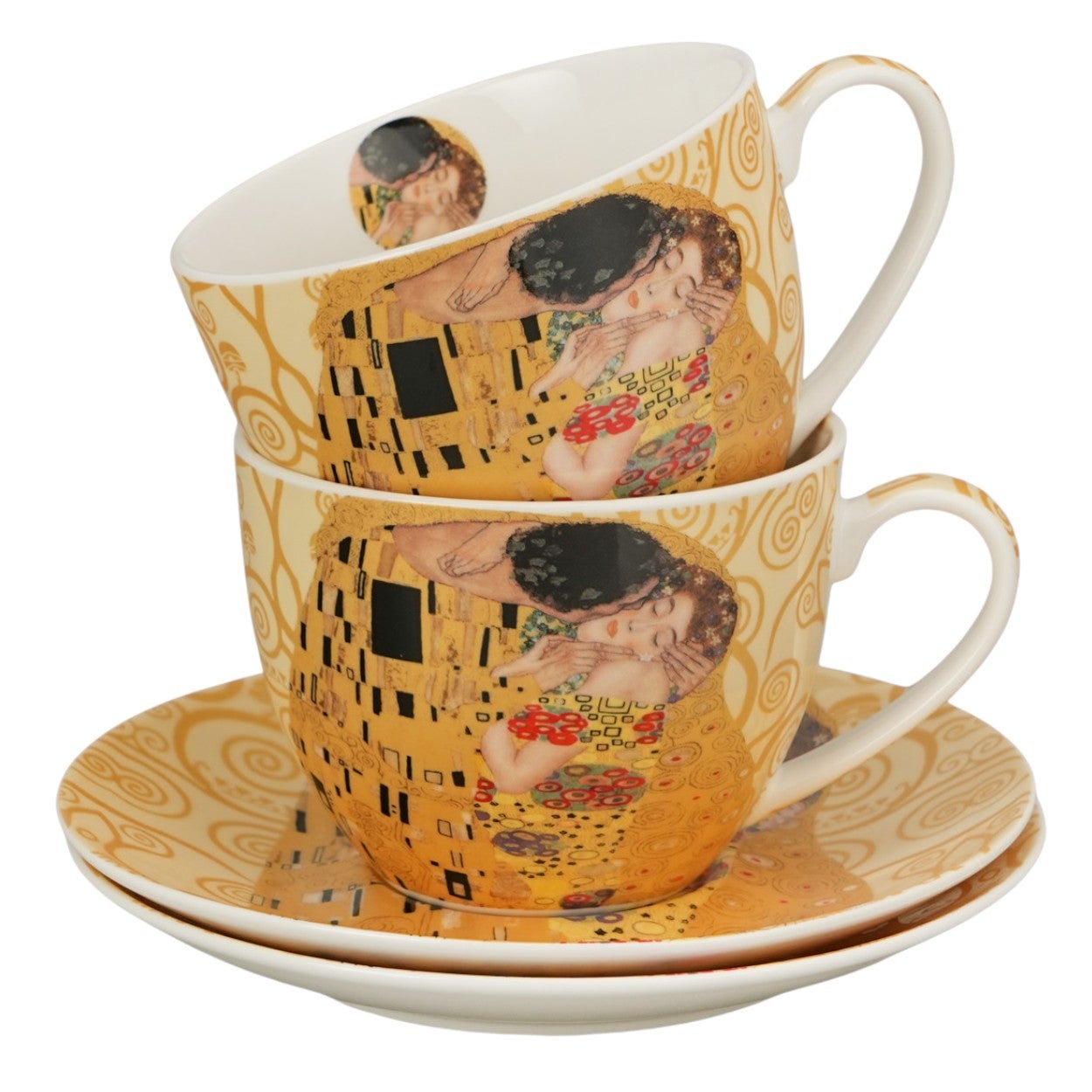 Filiżanki ze spodkami Duo biało - beżowa porcelana kpl. - 4