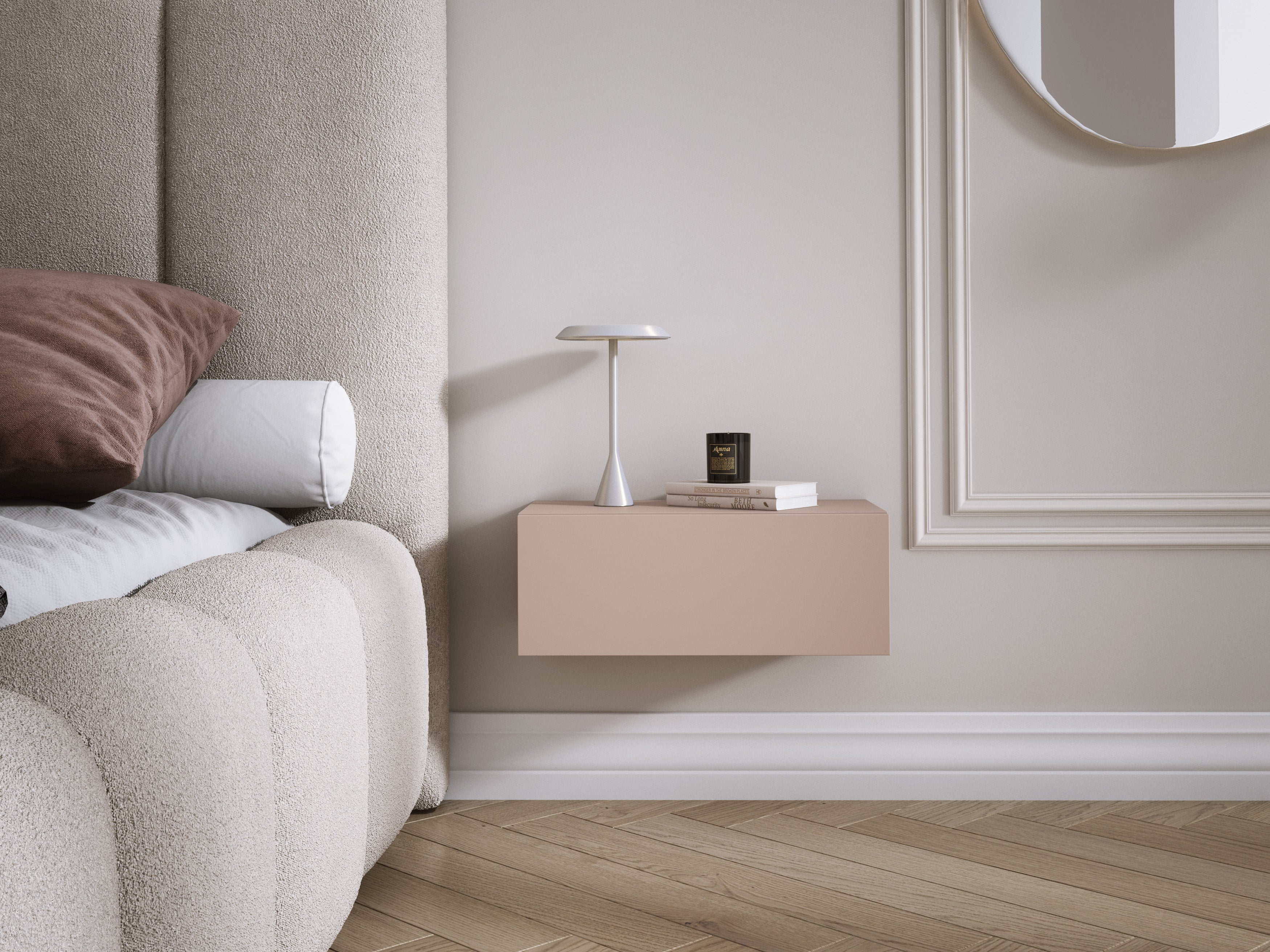 Comodino sospeso con cassetto – frontale liscio – colore: Marrone Caramello, 40 x 20 x 16 cm - 3