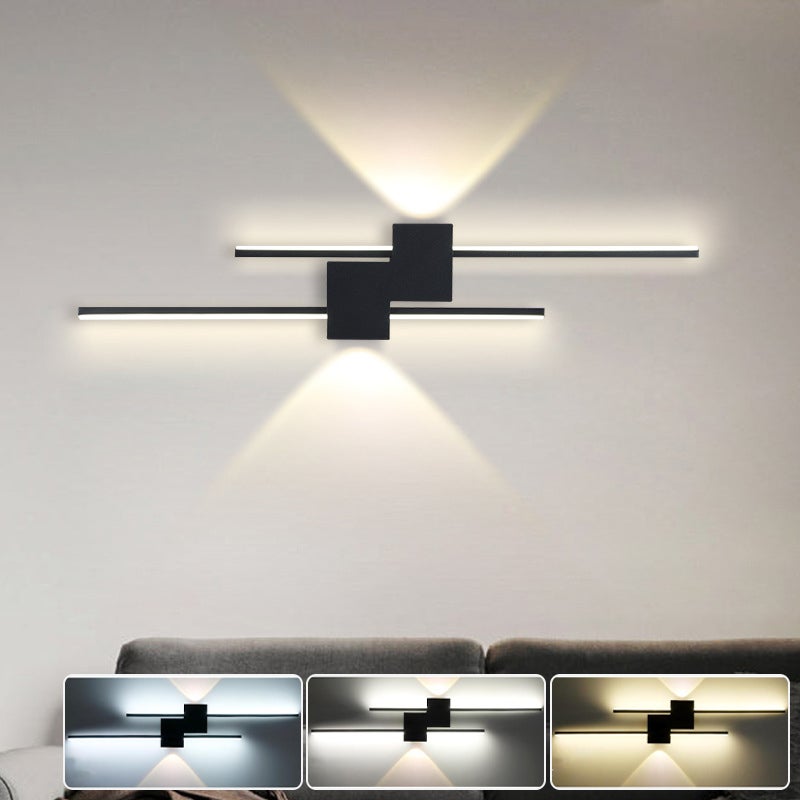Kinkiet LED 60 cm, kreatywna lampka nocna, światło dekoracyjne, 3 regulowane temperatury barwowe, kinkiet LED 26 W, czarny