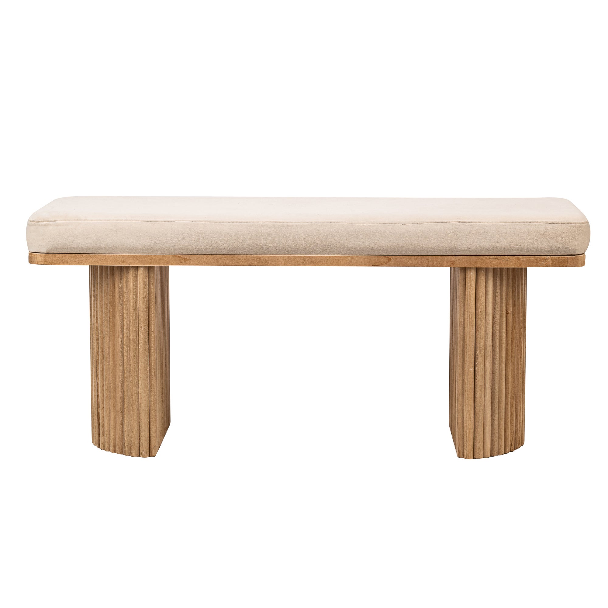 Nordlys - Banc Entrée Chambre Scandinave Bois Velours Beige - 6