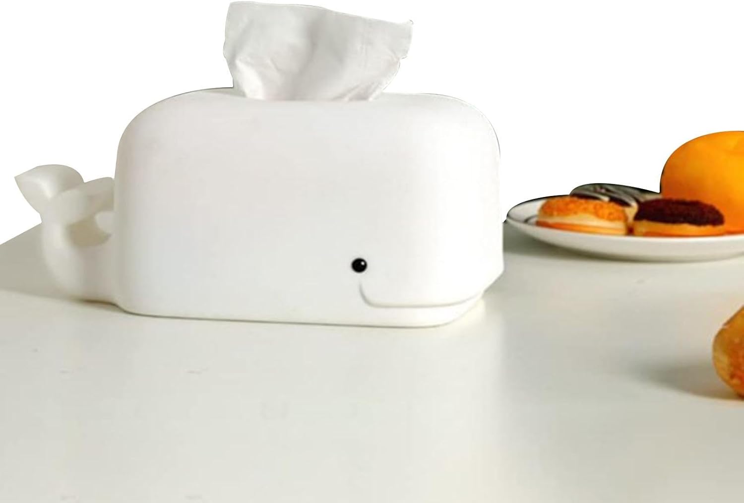 Pudełko na chusteczki silikonowe w kształcie wieloryba, z uchwytem na telefon komórkowy, białe - 4