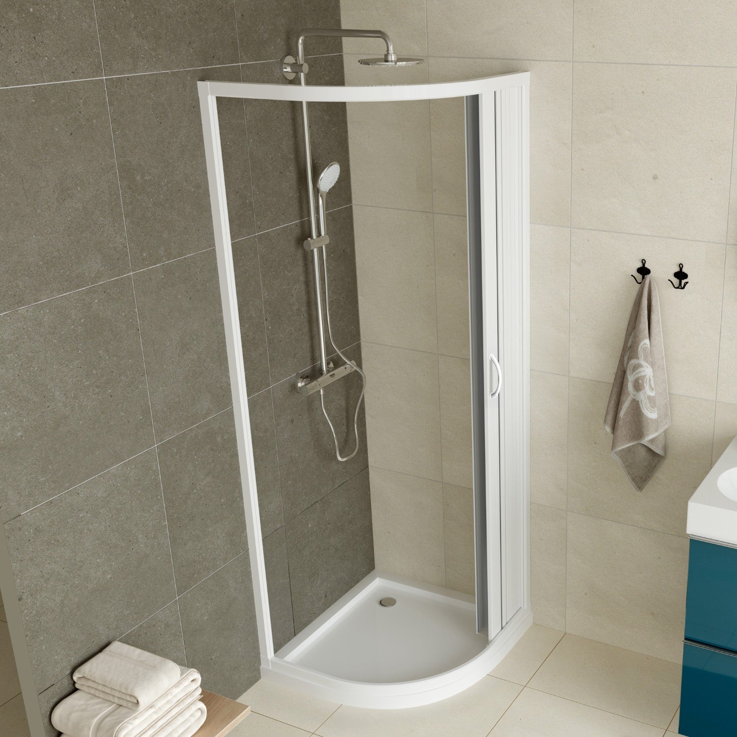 Mampara de ducha plegable semicircular 90x90 CM Semicircular de PVC mod. Loto con apertura Lateral - 2