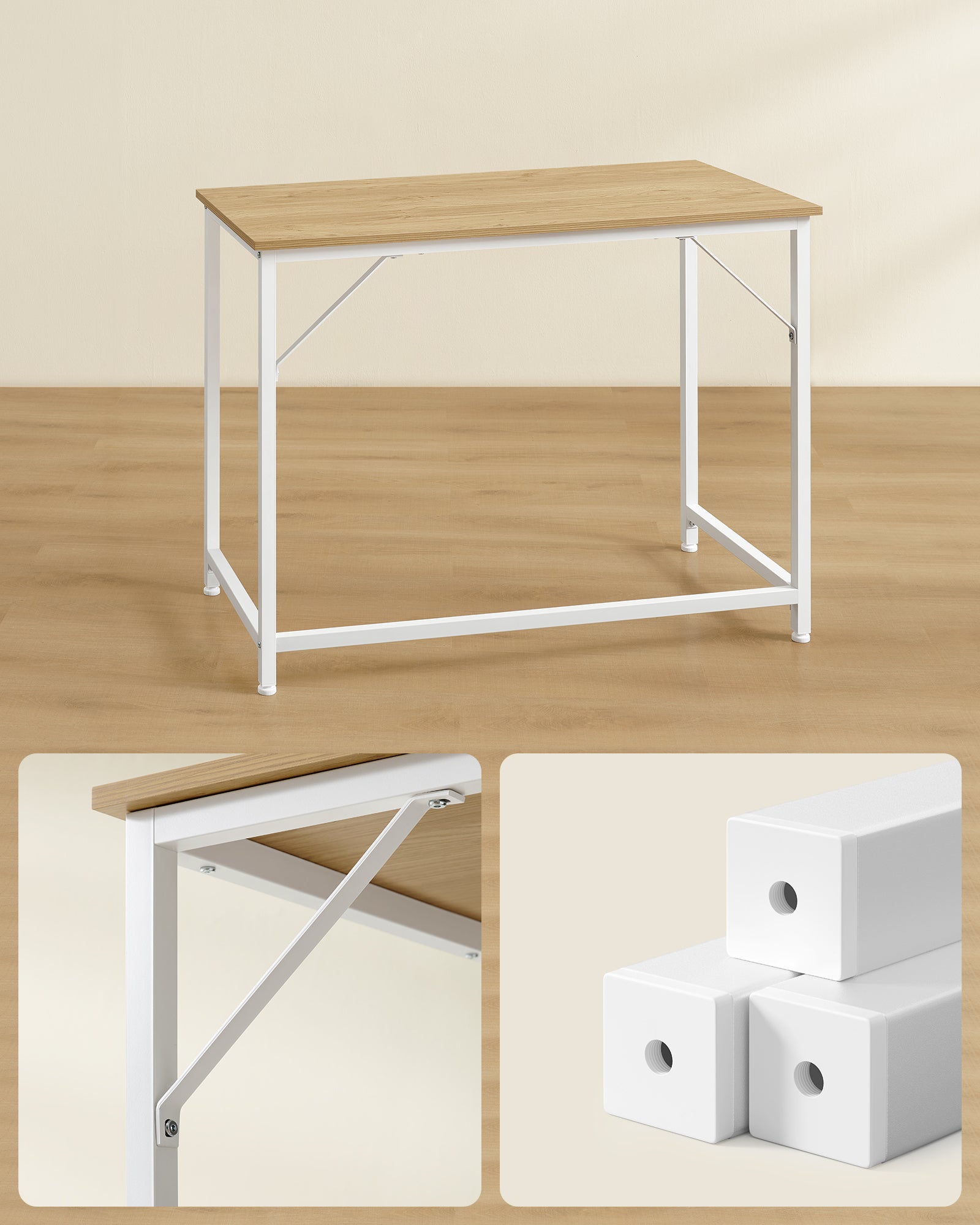 Bureau, pour Bureau, Chambre, 50 x 100 x 76 cm, Style Moderne, Cadre en Métal, Couleur Chêne Naturel et Blanc Perle - 4