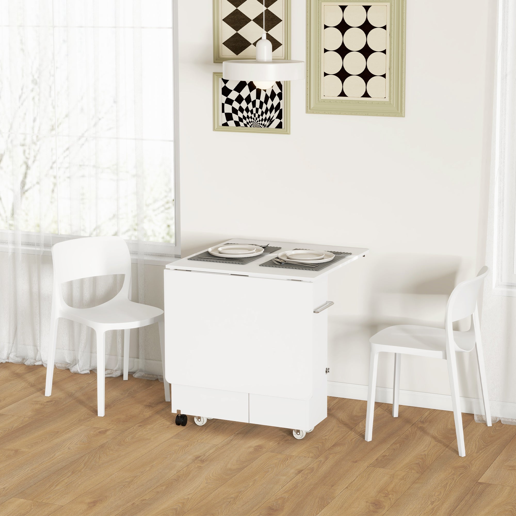 HOMCOM Tavolo a Ribalta Pieghevole con Ripiani a Livelli, Box e