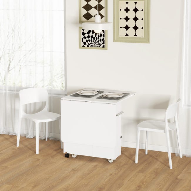 HOMCOM Tavolo a Ribalta Pieghevole con Ripiani a Livelli, Box e