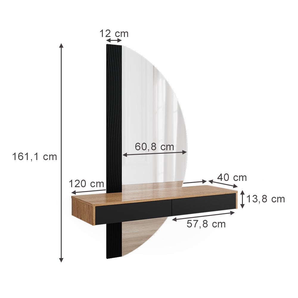 Vicco Tavolo da toeletta Melisa, Nero, 120 cm con 2 cassetti - 2