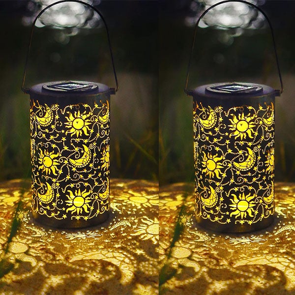 Zewnętrzne lampy solarne z żelaza, gwiazdy i księżyce, solarne oświetlenie ogrodowe, 2 sztuki