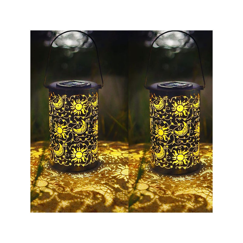 Zewnętrzne lampy solarne z żelaza, gwiazdy i księżyce, solarne oświetlenie ogrodowe, 2 sztuki