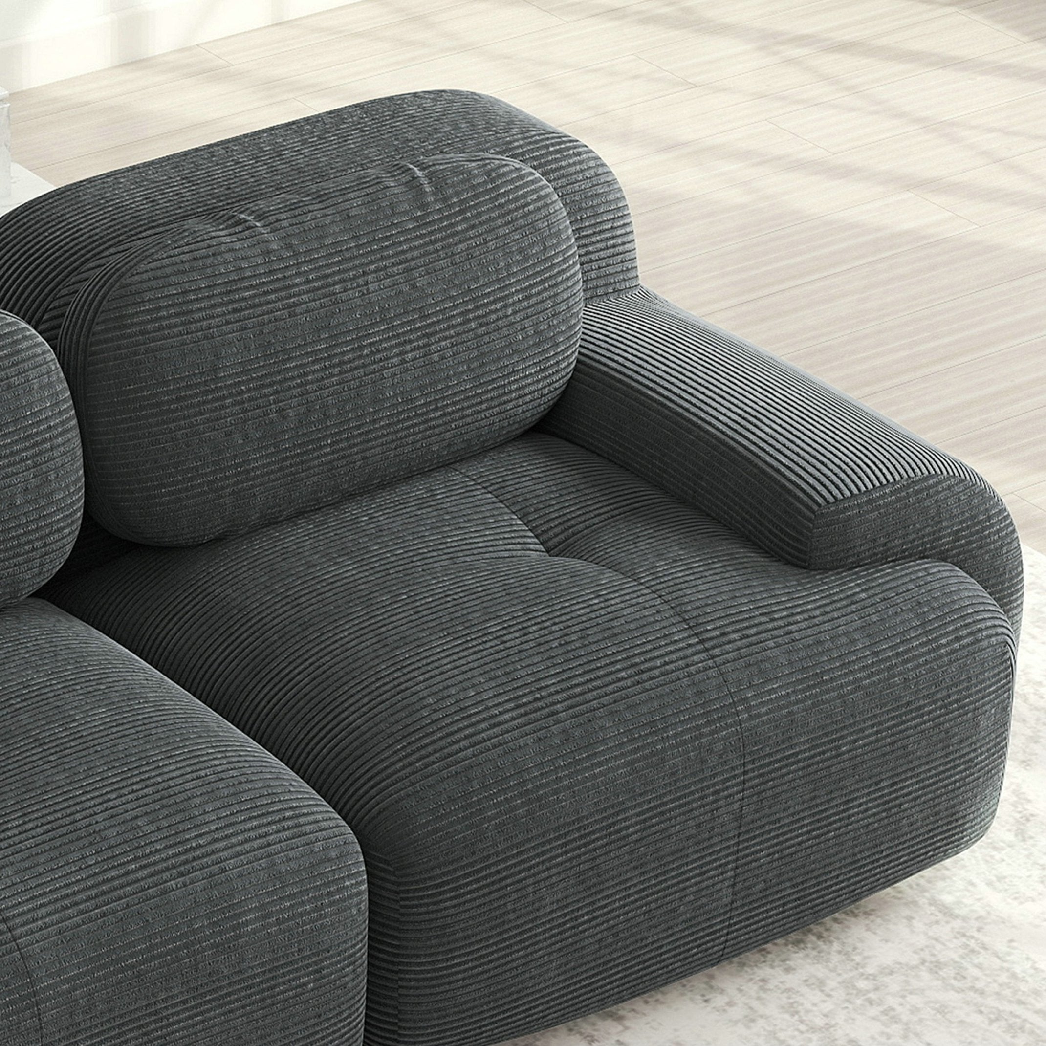 Canapé d\'angle modulable 3 places avec 2 poufs en velours côtelé - Accroupiers extra-larges- Tissu velours côtelé respirant - gris - 5