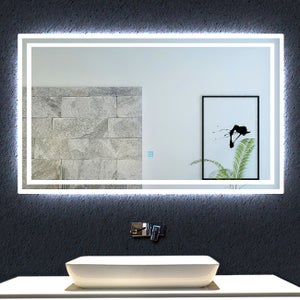 Miroir Salle De Bain Avec Lumière LED - 100x60 Cm, Anti-buée, Variateur Couleur, Horloge
