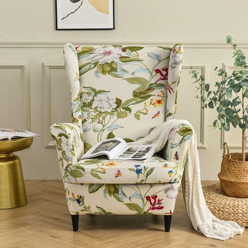 Coprisedia Con Orecchie 2 Pezzi – Fodera Per Poltrona Wingback In Tessuto Jacquard, Antiscivolo E Lavabile In Lavatrice