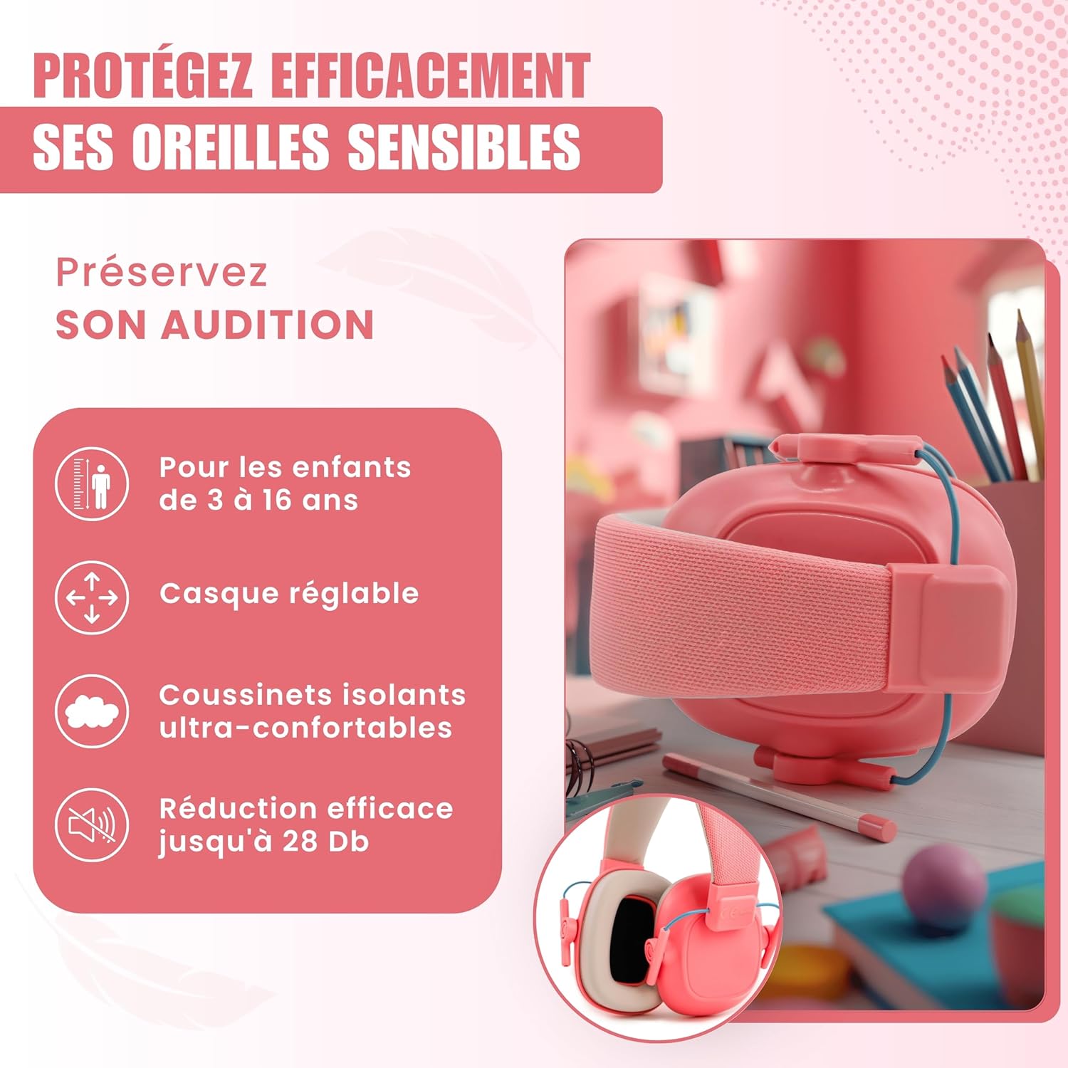 Casque Anti-bruit pour Enfant TDAH/Autiste - Protection Auditif jusqu'à 16 Ans dans les s Bruyants - 6