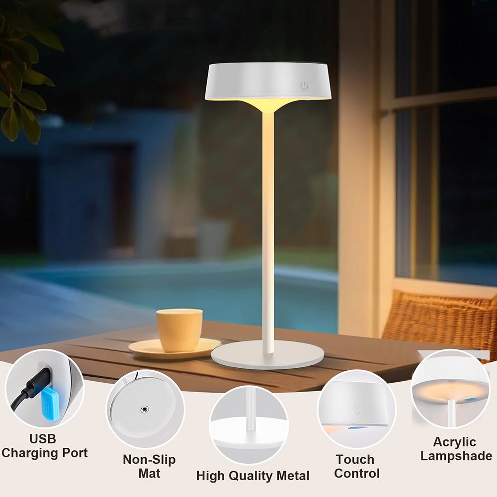 Solarna Lampa Stołowa 2700K-6000K Bezprzewodowa lampa stołowa lampa stołowa z dotykowym sterowaniem wodoodporność do Użytku Zewnętrznego Biały - 2