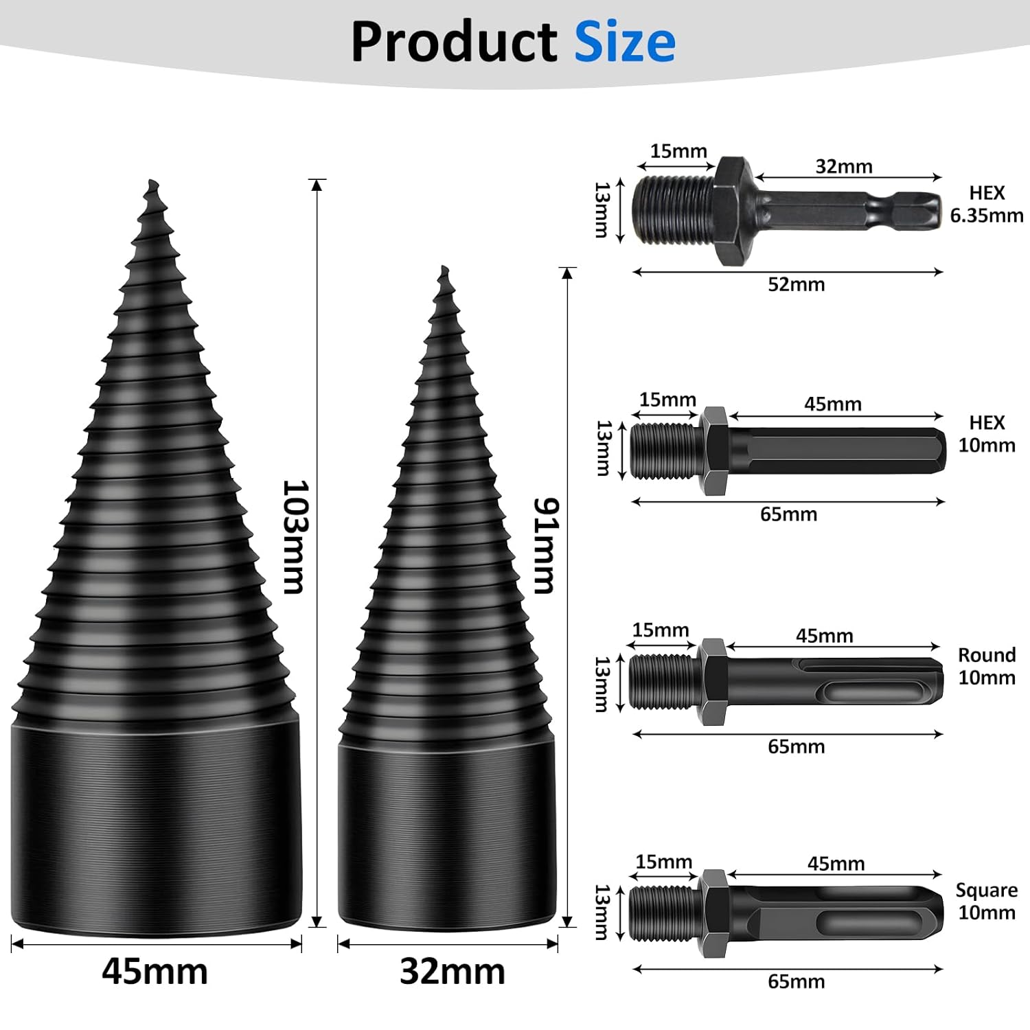 Kit 2 Forets Fendeurs De Bois + 4 Poignées - Diamètres 32 Mm Et 42 Mm - Acier Carbone Traité - Pour Perceuse - 5