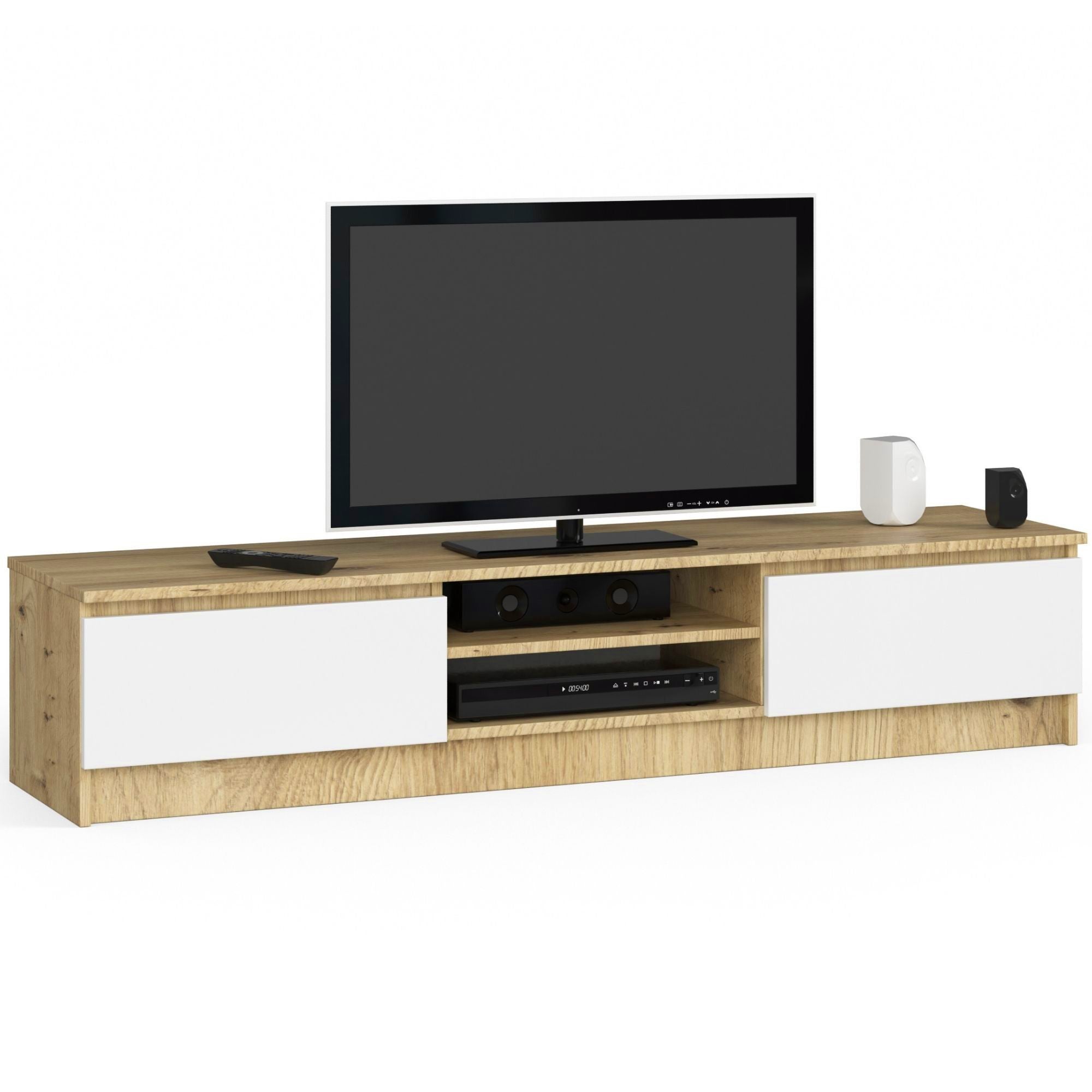 Szafka RTV AKORD Dąb Artisan 160 cm 2 drzwi kolor Biały mat 2 półki 160x40x33 cm