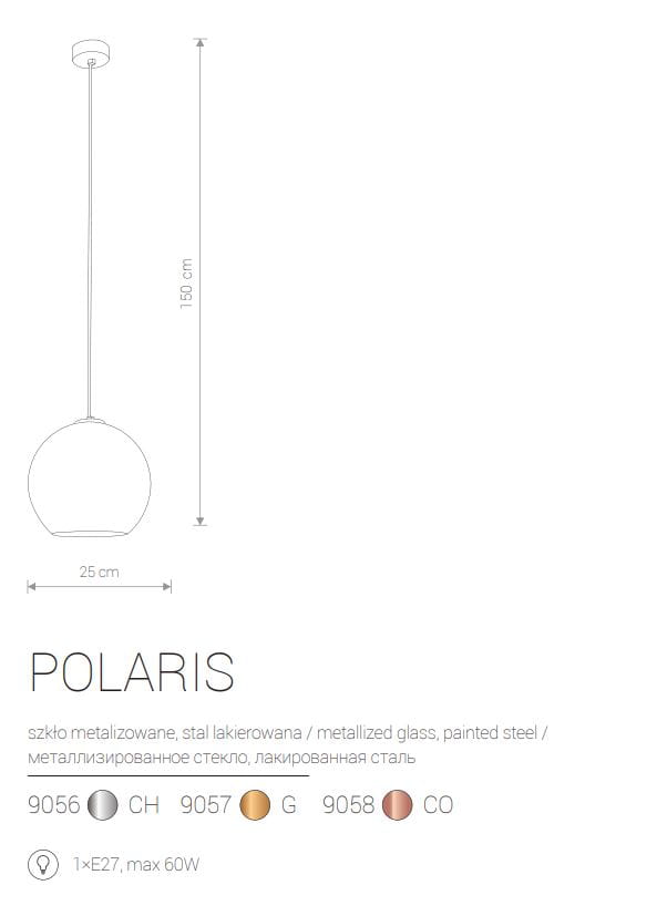 Lampa wisząca Polaris chromowana 1xE27x60W wym: 150 x 25 x 25 cm szkło Nowodvorski Lighting