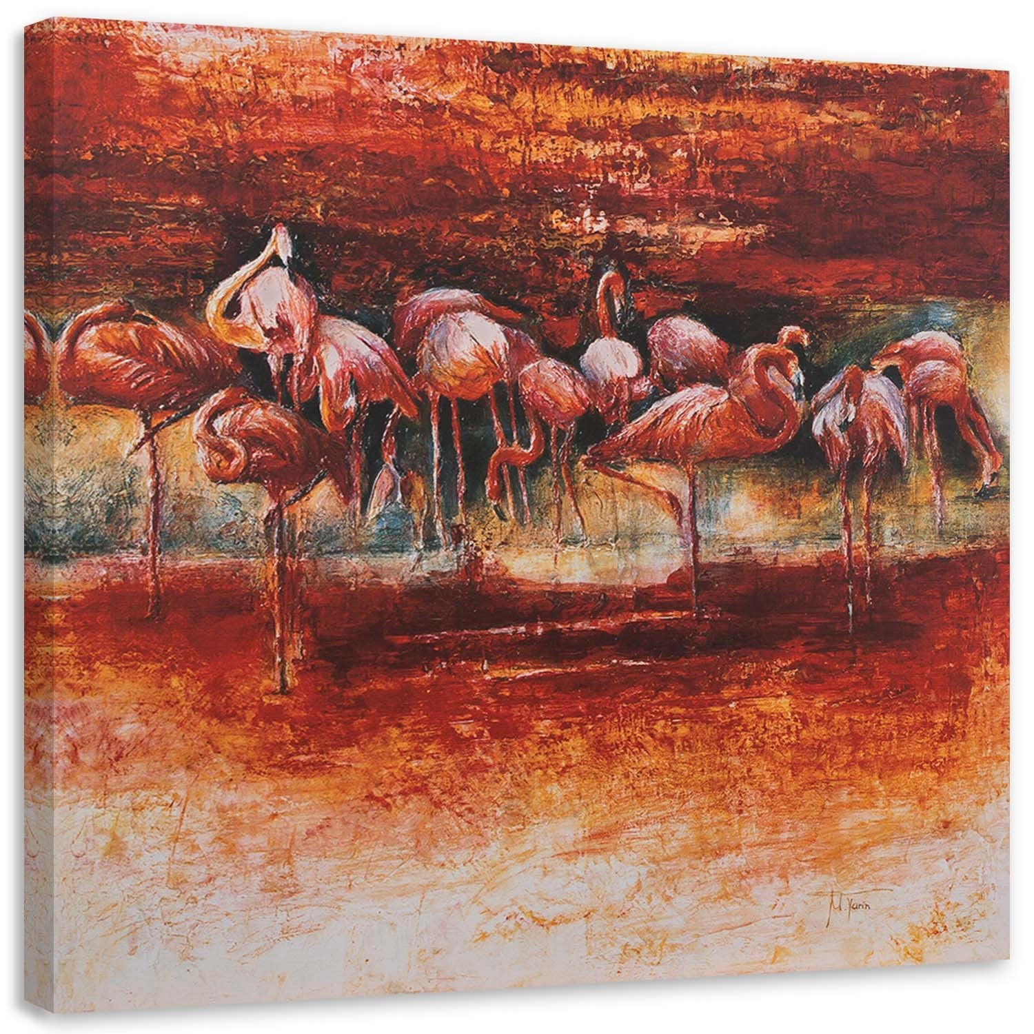 Obraz na płótnie, Stado różowych flamingów 50x50