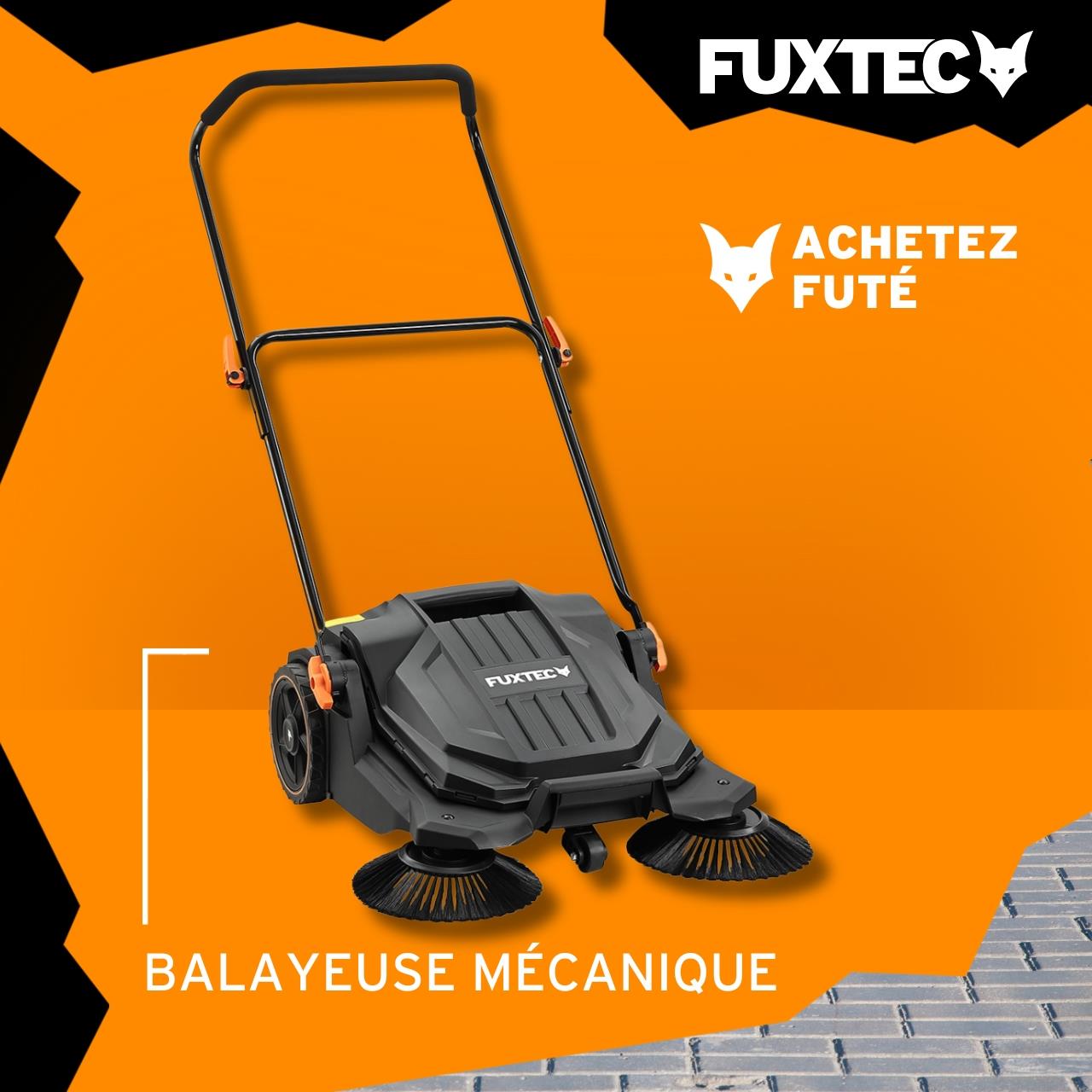 FUXTEC FX-HK65 - Barredora manual para exteriores, ancho de trabajo 650mm, depósito 20L, ideal para superficies hasta 2000m² - 2