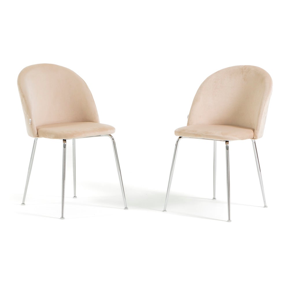 Conjunto de 2 sillas acolchadas sara en terciopelo crema y patas de metal plateado
