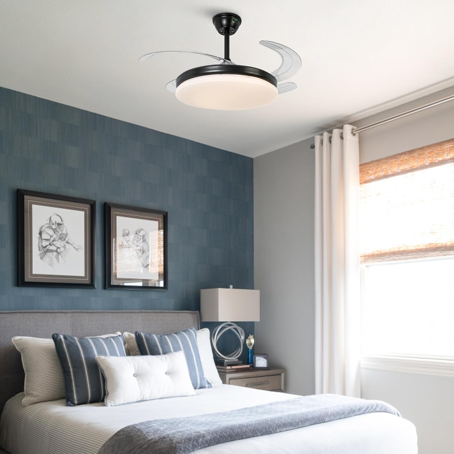 Parrot Uncle Ventilador de Techo con Luz y Aspas Retráctiles, 36W, Motor DC, Diámetro 106cm, Función Verano e Invierno, 6 Velocidades, Negro -Circulo - 2