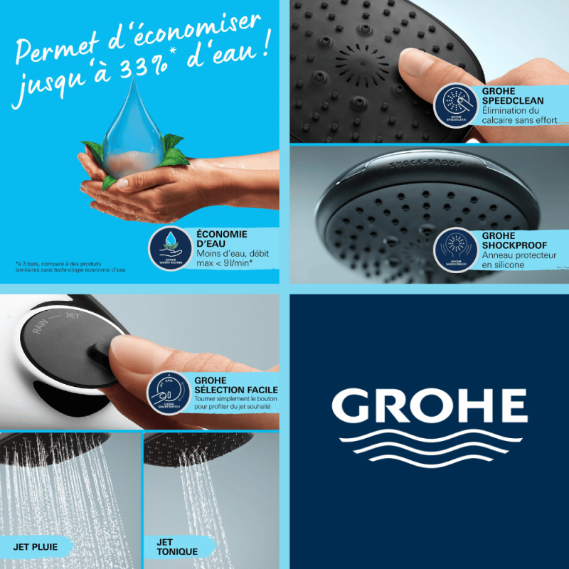 Mitigeur baignoire GROHE Grohtherm et ensemble de douche Vitalio Start - 2