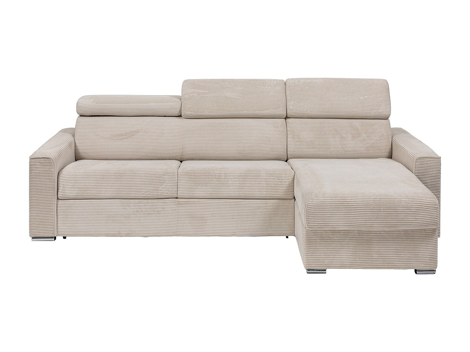 Kanapa narożna dwustronna rozkładana typu express z beżowego sztruksu - Miejsce do spania z szerokimi listewkami 140 cm - Materac 14 cm - VIZIR