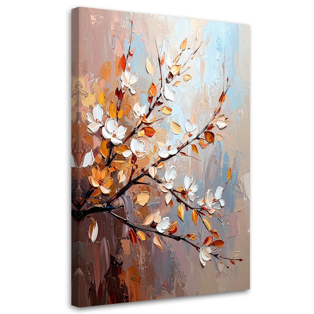 Obraz do salonu delikatne liście kwiaty na gałązkach 80x120