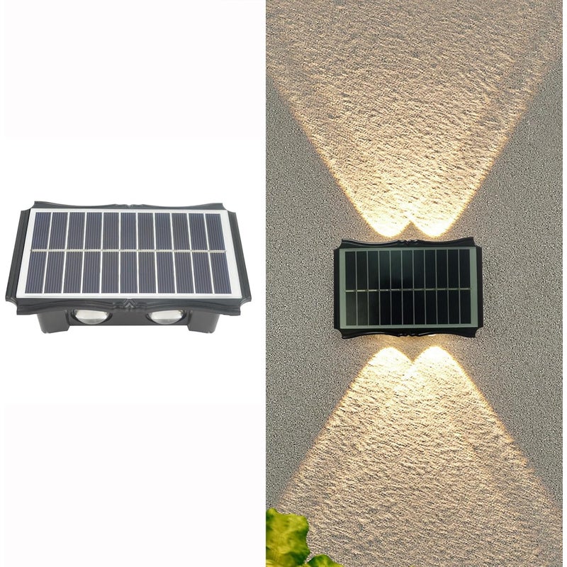 Kinkiet solarny, 2 poziomy oświetlenia, wodoodporny IP65, bezprzewodowy, do schodów, balkonów i tarasów (ciepła biel)