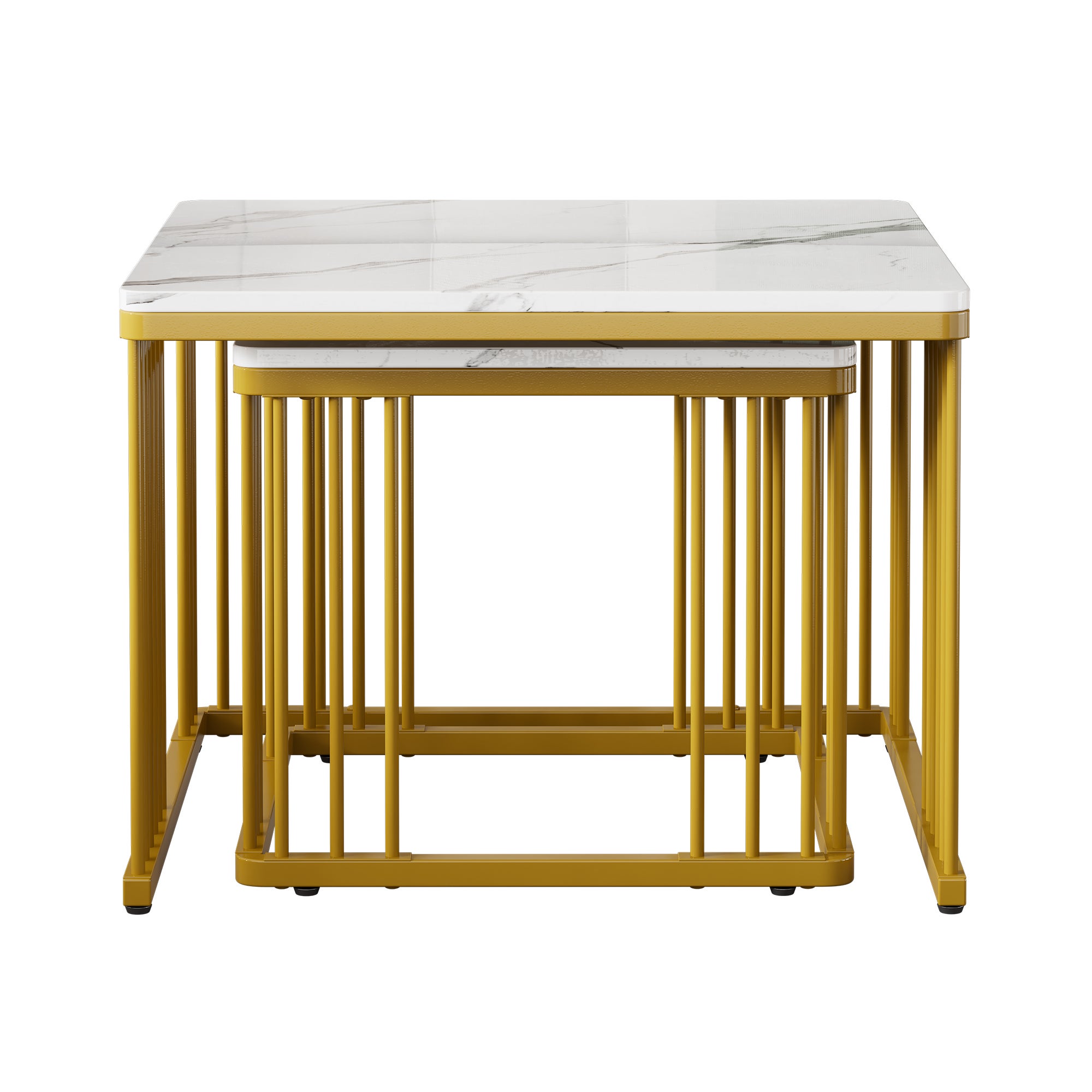 Zestaw 2 kwadratowych stolików kawowych - 60 x 60 x 45 cm + 45 x 45 x 40 cm - Płyta MDF - Efekt marmuru - Biały - 6