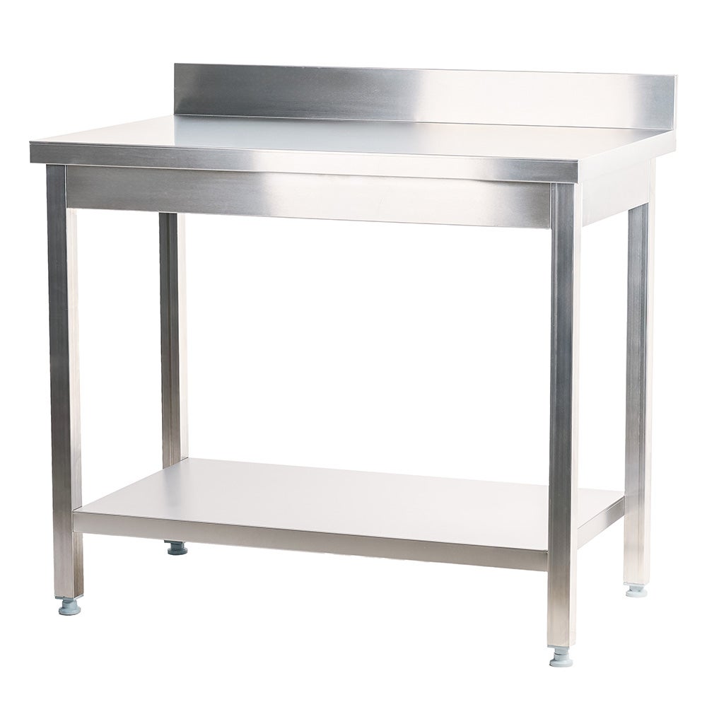 Cleiton® mesa de acero inoxidable hostelería mural con 1 estante 1600x700x850 mm desmontable | mesa de trabajo inox resistente a la corrosión