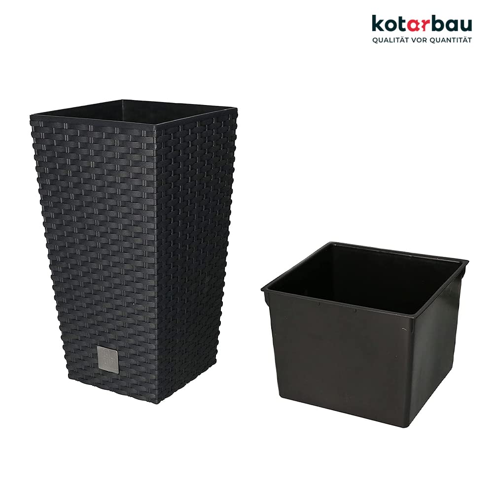 Pot de Fleurs Carré 170 x 170 x 324 mm - Design Rotin - Avec Pot Intérieur Anthracite - KOTARBAU - 7