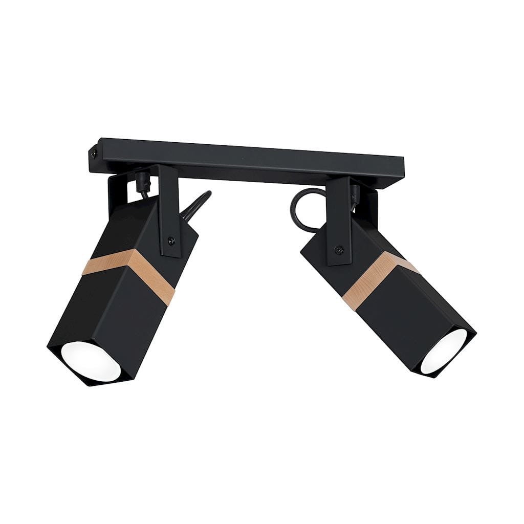 Reflektor sufitowy spot natynkowy Vidar listwa czarny-jasne drewno 2xGU10x35W wym: 40 x 8 cm metal Milagro