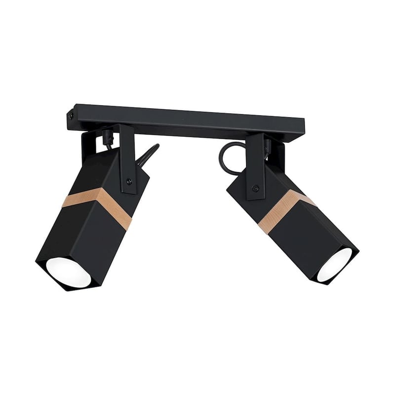 Reflektor sufitowy spot natynkowy Vidar listwa czarny-jasne drewno 2xGU10x35W wym: 40 x 8 cm metal Milagro